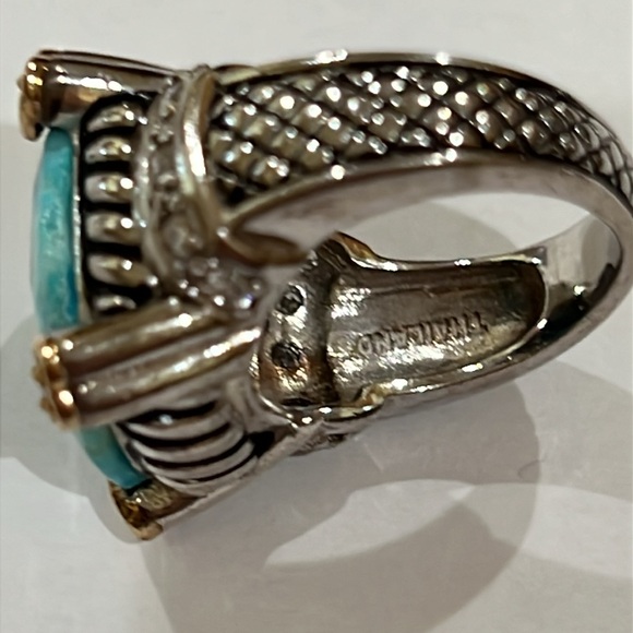 Lovely Checkerboard Faceted Turquoise Ring CZ Sterling Silver Ring Sz.7 - Picture 10 of 11